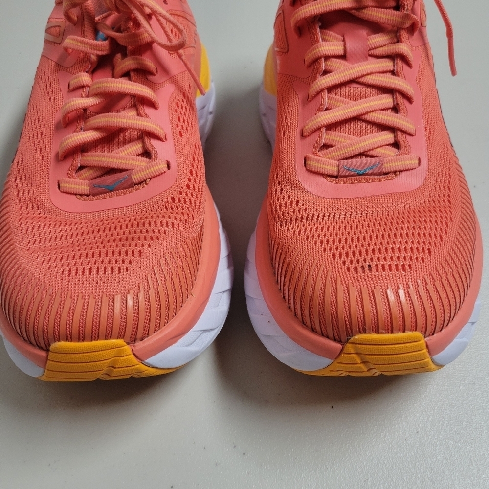 Hoka One One Women's Coral and Yellow Running Shoes - Picture 4 of 16